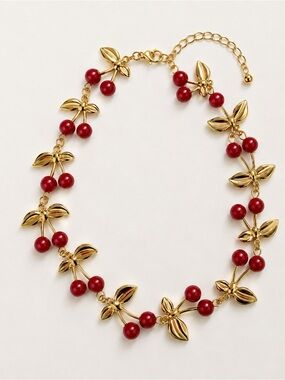 Ruby Cherry Gold Stainless Steel Necklace